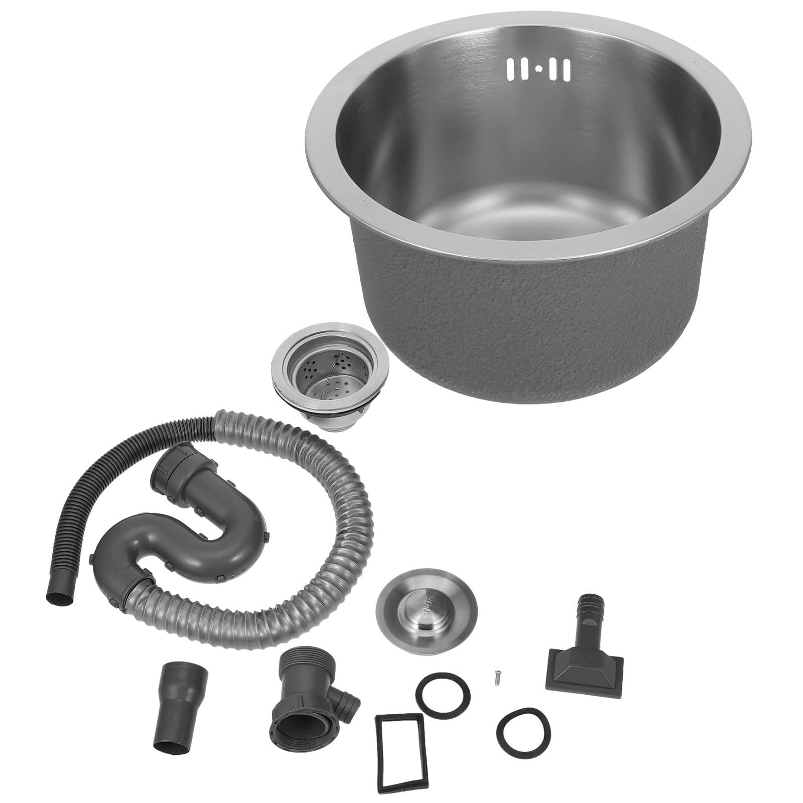 Fregadero de Cocina Mini de Acero Inoxidable, Fregadero Redondo Pequeño Plata, con Kit de Desagüe y Salida de Rebosadero, para Camper y Caravana