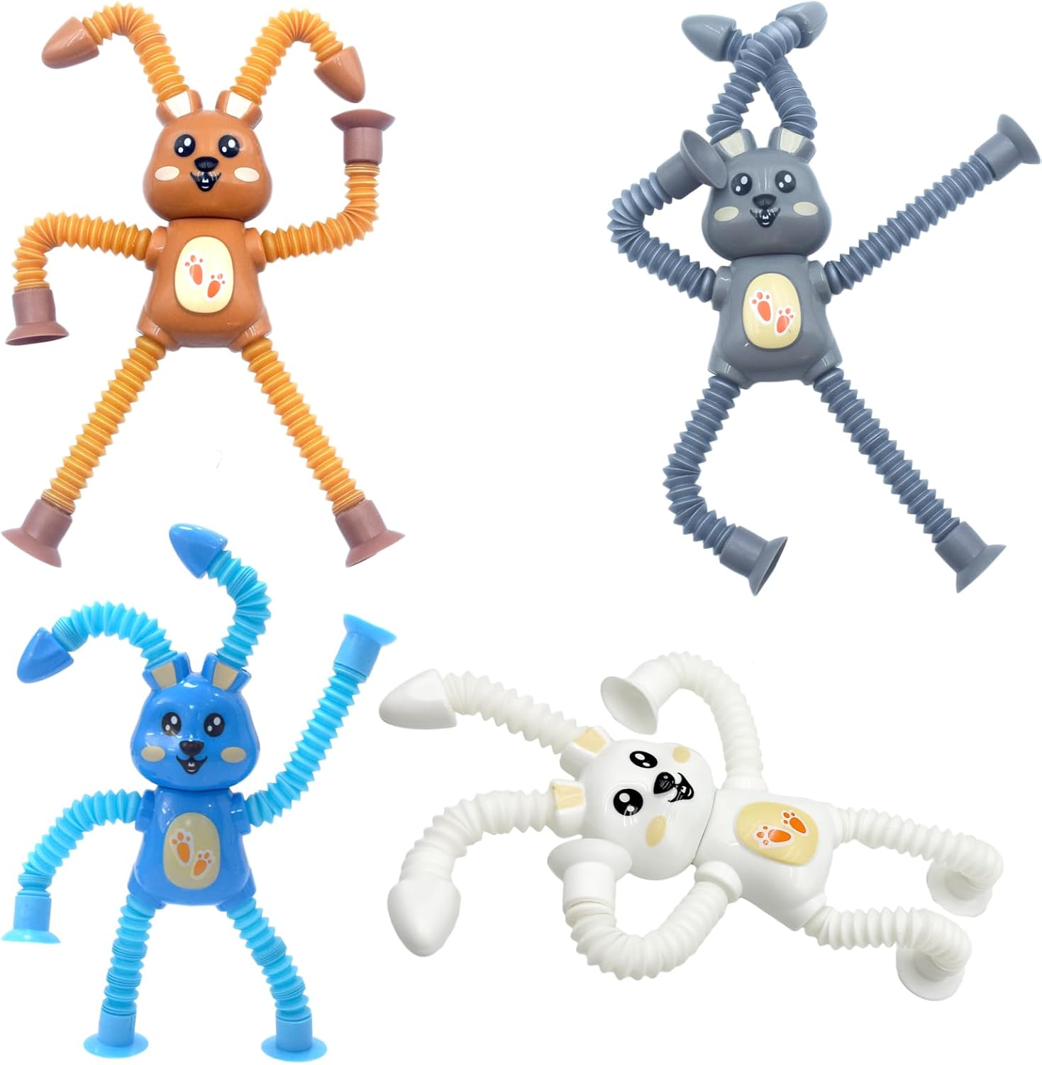 Easter Basket Stuffers – 4 Pcs Easter Bunny Suction Cup Pop Tubes Toys, Sensory Fidget Toys for Kids Boys Girls Toddlers Party Favors Gifts