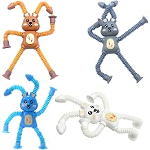 Easter Basket Stuffers 4 Pcs Easter Bunny Suction Cup Pop Tubes Toys, Sensory Fidget Toys for Kids Boys Girls Toddlers Party Favors Gifts