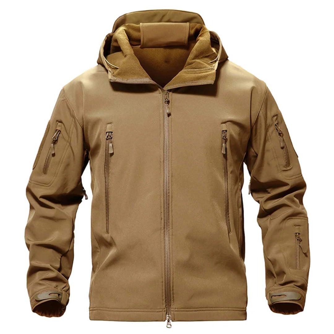 Veste coupe-vent homme imperméable softshell doublée polaire capuche sable XL - 8