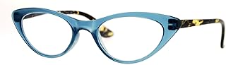 SA106 Womens Retro Design Narrow Cat Eye Plastic Reading Glasses Blue +2.0