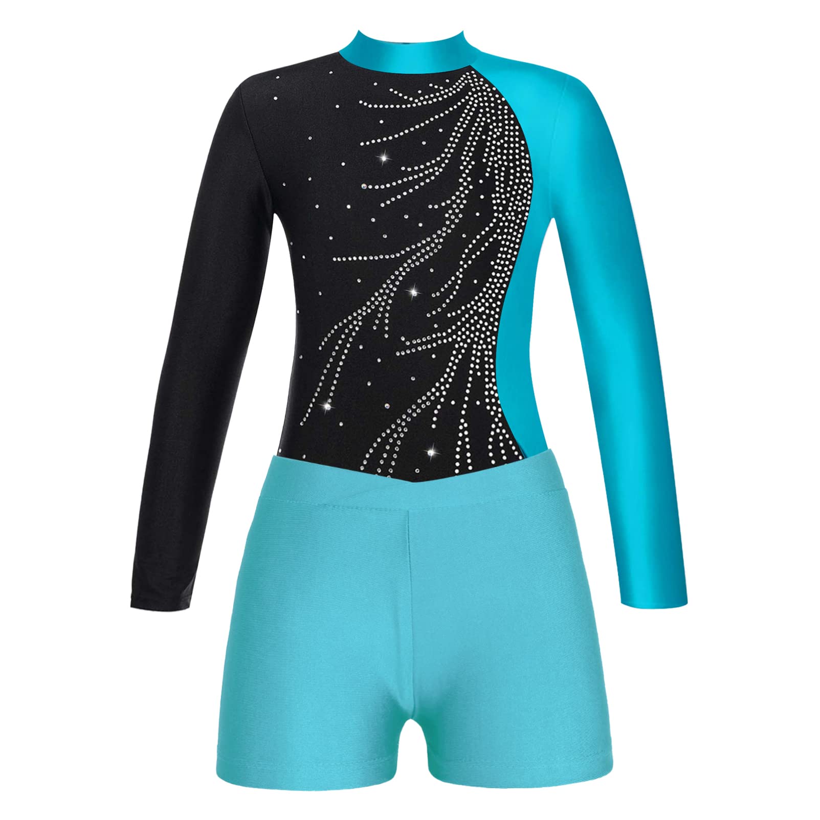 CHICTRYGirls Long Sleeve Gymnastics Leotard Unitard with Shorts 2 Piece Outfits Ballet Dance Bodysuit Biketard Dancewear