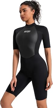 KMT Women Wetsuit, Womens 2mm Shorty Wetsuits Upgrade CR Neoprene Wet Suits Back Zipper