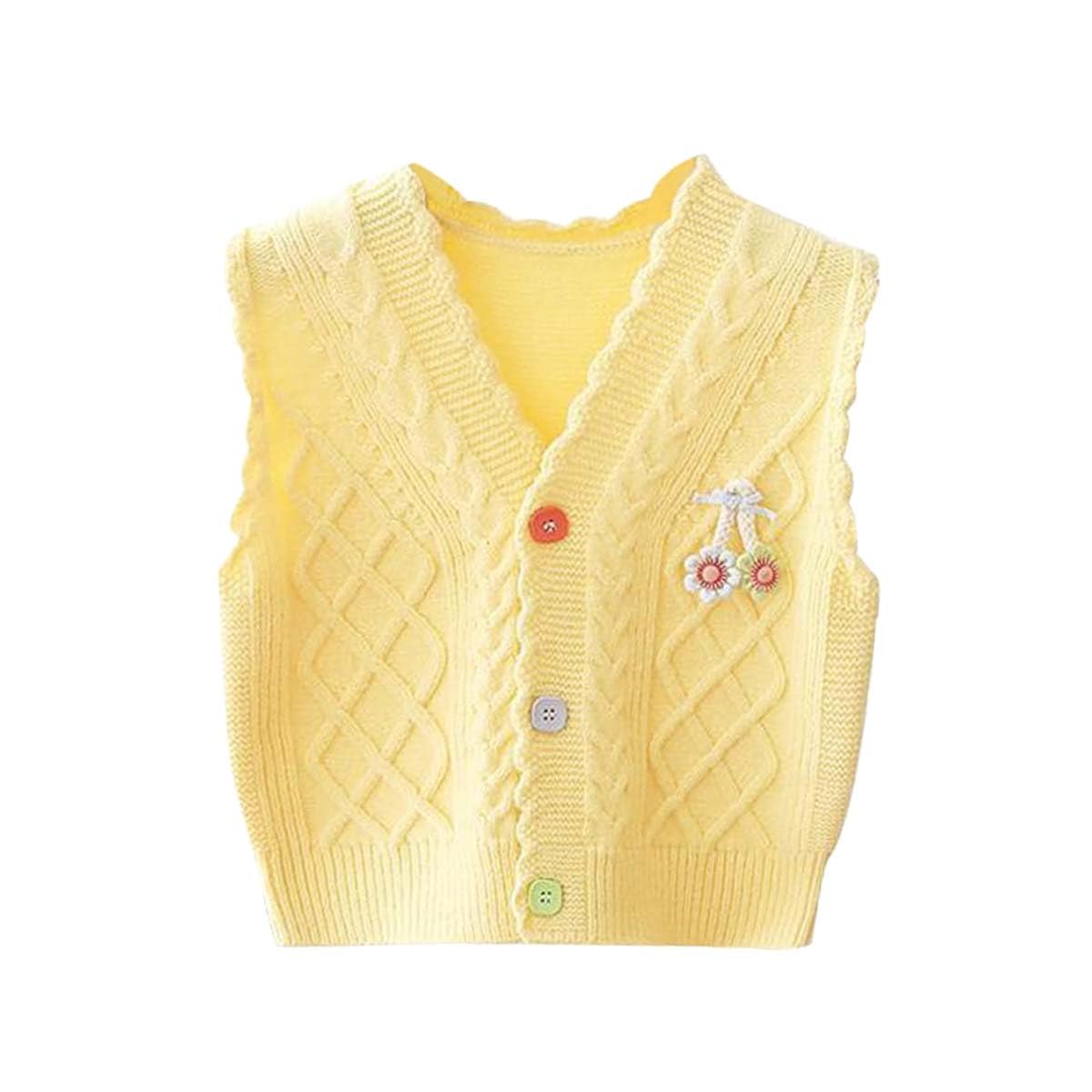 3 Monate-5 Jahre Baby Mädchen Strickweste V-Ausschnitt Ärmellose Strickjacke 74/80/86/92 Exquisit Ärmellose Pullunder Strickweste mit Knopfverschluss Frühling Herbst 98/104/110/116