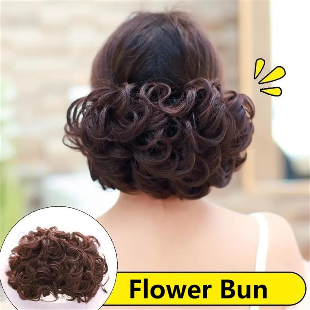 Chignon sintetico riccio con coulisse, chignon scrunchie con clip, chignon soffice e spettinato(2M33)