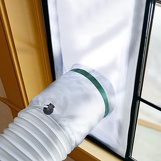 エアコン窓用シールクロス 窓枠プレート 窓シール 180CMシーリングクロス モバイルエアコン&タンブル乾燥機用、 長さ調節可能防水 透光 接着ファスナー 空気交換 取り付けに簡単