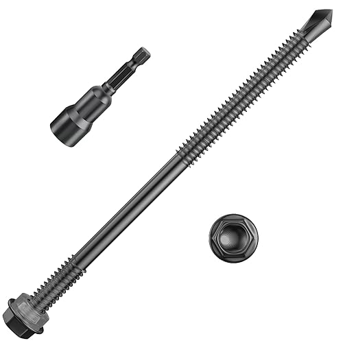 Miniatura 13 de Tornillos autoperforantes de cabeza hexagonal de arandela de 1 pulgada #8, tornillos de metal de acero inoxidable 410, TEK, autoperforantes, plateado