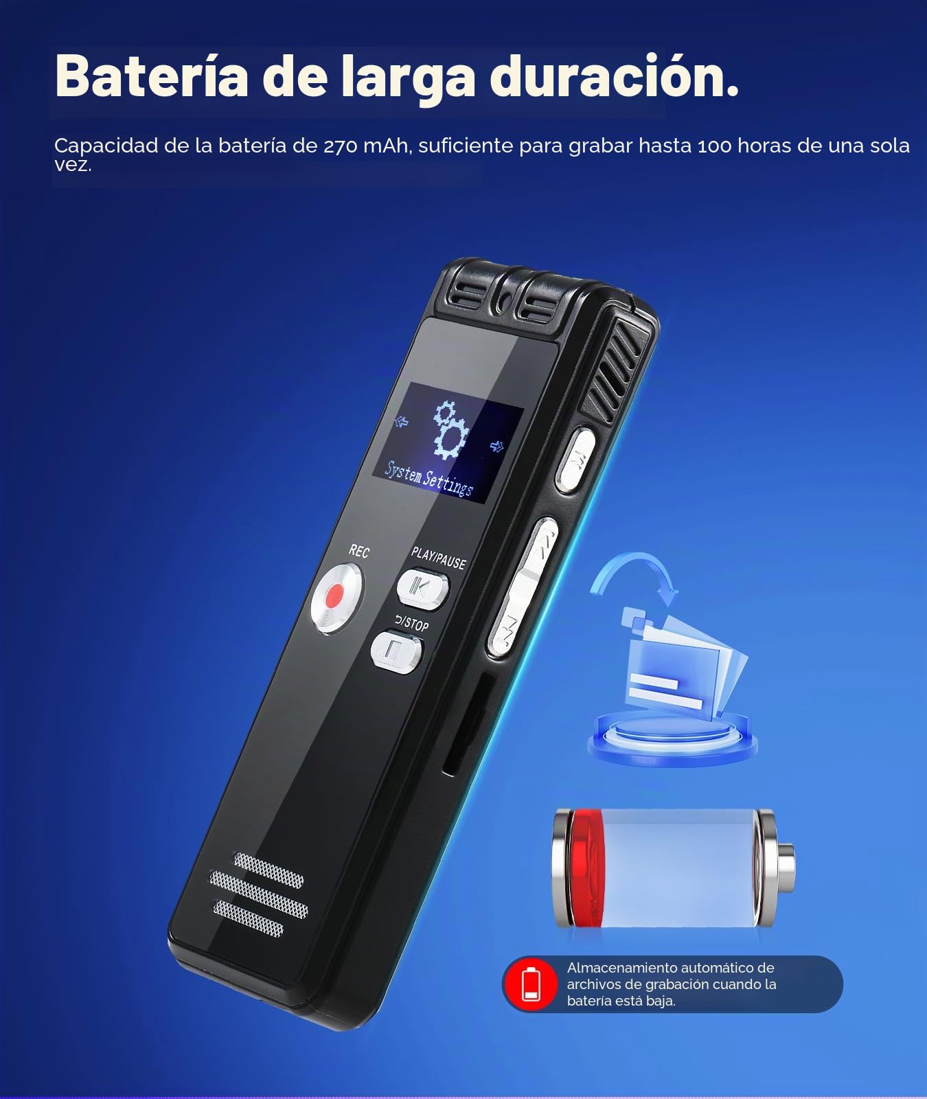 Grabadora digital activada por voz de 64 GB con reproducción, 3072 Kpbs HD Dual MIC, grabadora activada por voz con reducción de ruido para entrevistas/reuniones/clases, dispositivo de grabación de