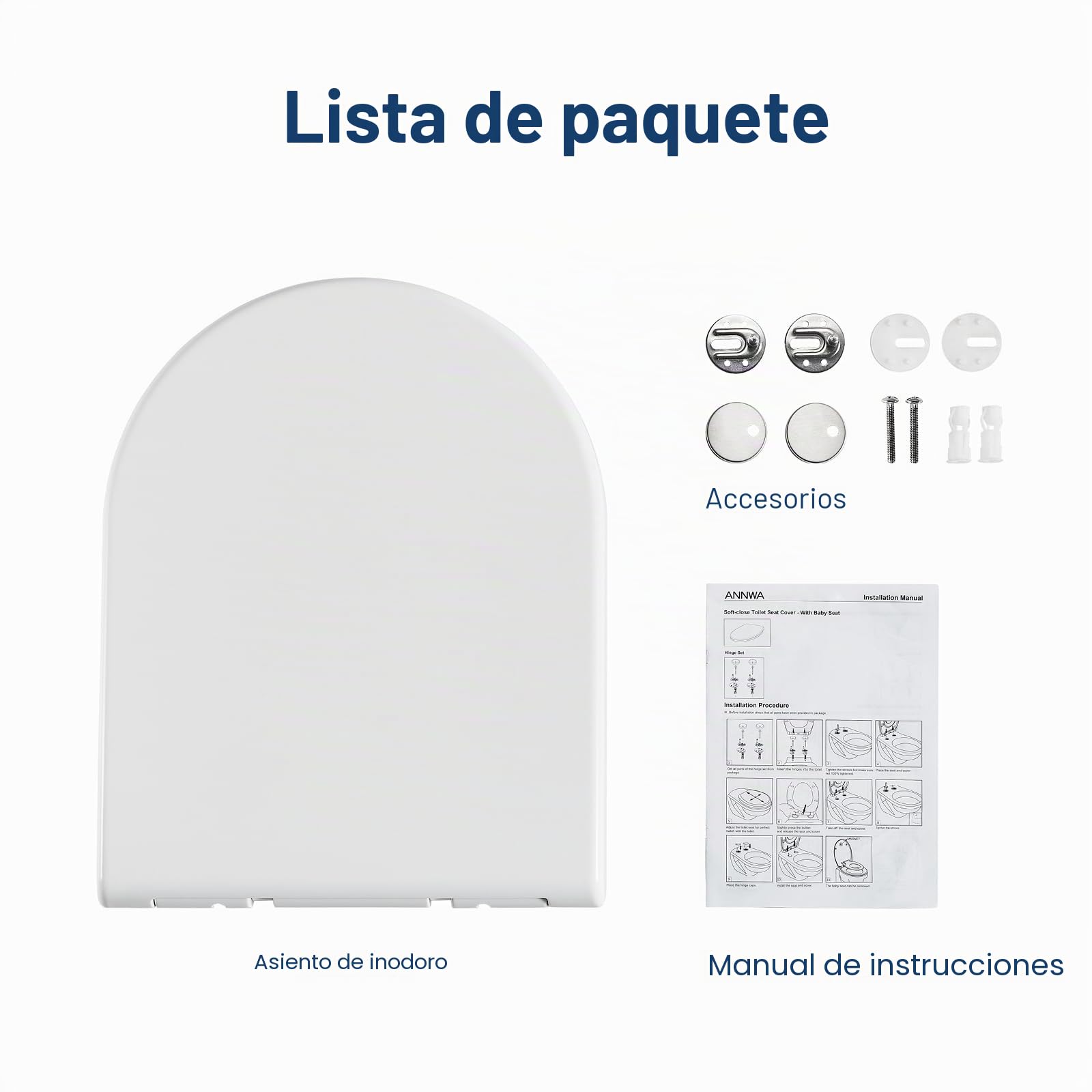 Tapa WC Universal, Asiento de Inodoro de Cierre Suave, Tapa Inodoro en Forma de U/D, Liberación Rápida para una Fácil Limpieza, Blanco