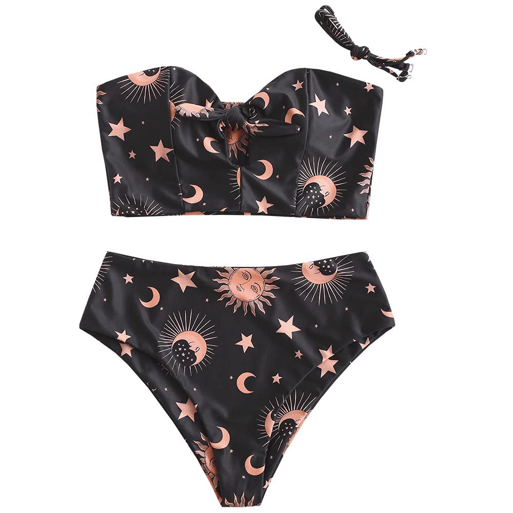 ZAFULWomen Ribbed Keyhole Tied High Waisted Bikini Spaghetti Straps Two Pieces Swimsuit Bathing Suit