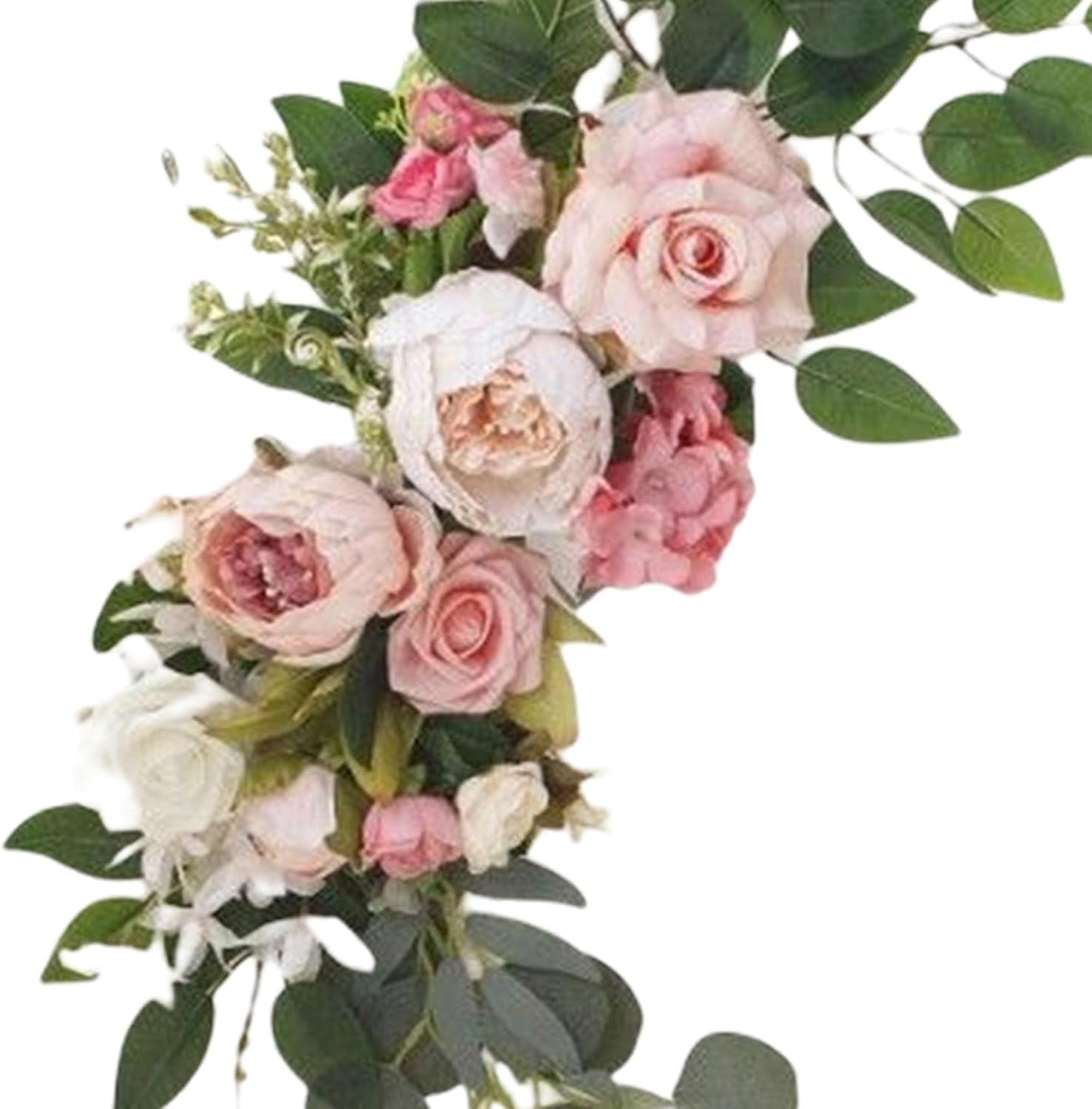 Generic 2 Pieces Wedding Arch Floral Swag Display Plant Centerpieces Artificial Flowers for Windows Ceremony Backdrop Decoration, Pink, 65cm 40cm, Option1 C