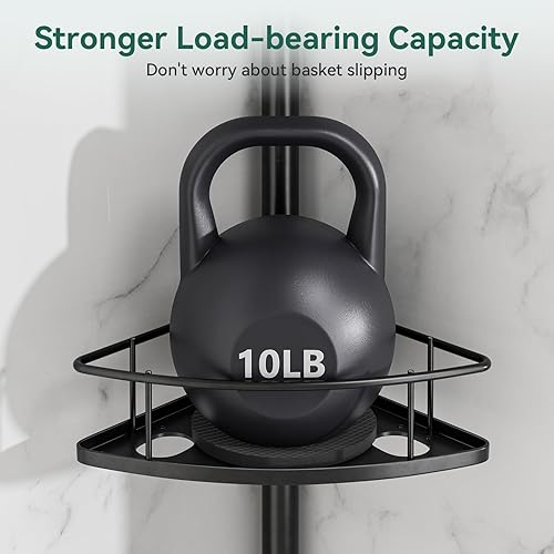 Miniatura 9 de Poste de tensión esquinero para regadera, organizador de barra de tensión de ducha de 4 niveles a prueba de óxido, ajustable de 25 a 125 pulgadas,