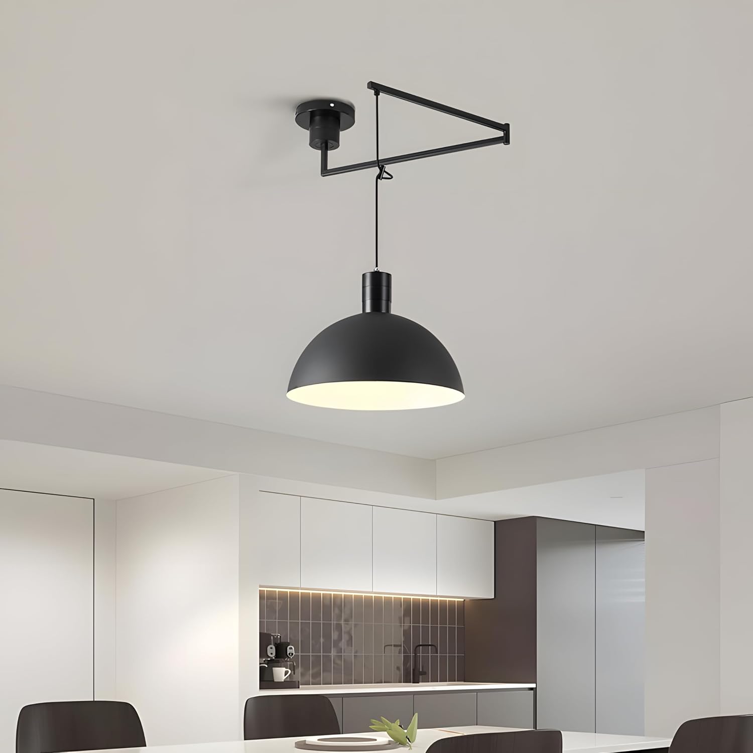 Bofea-Modern Black Pendant Lights Kitchen Island Industrial Dome Pendant Light Fixtures Swing Arm Dining Light Adjustable Hanging Lights Fixtures for Dining Room,Island Lighting