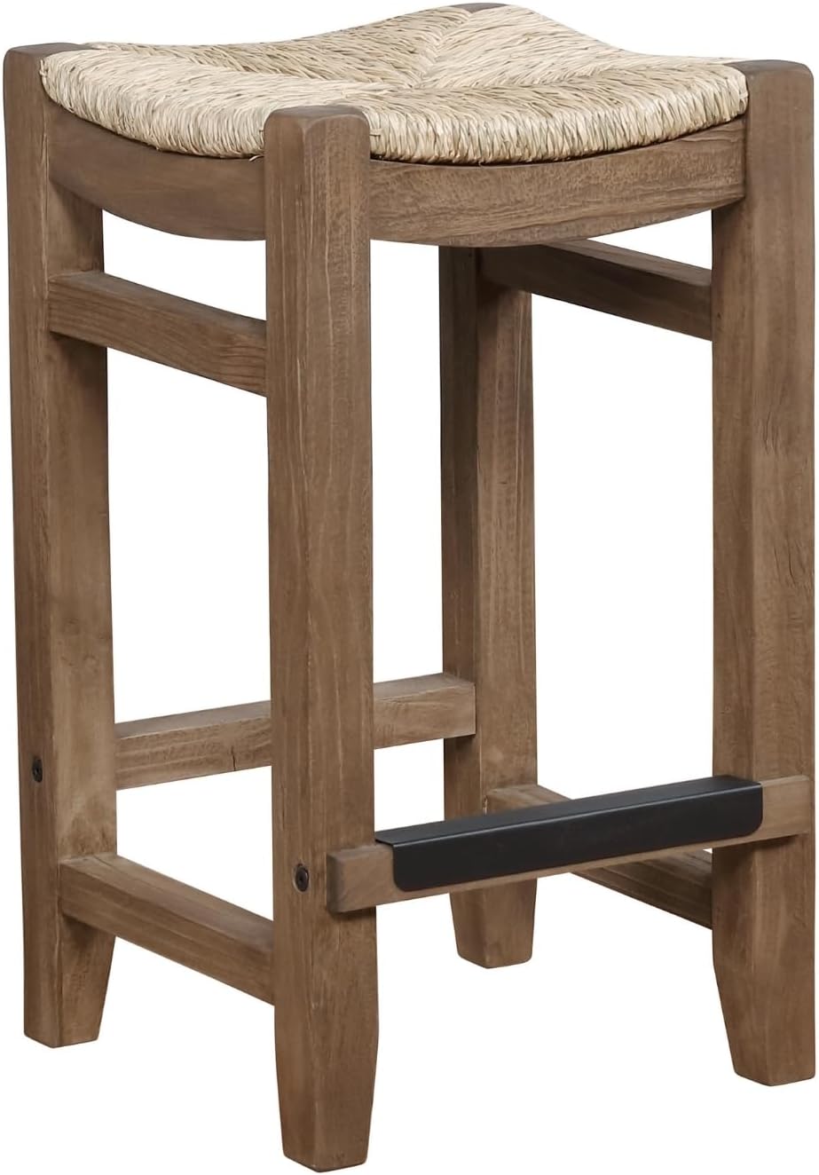 Alaterre Furniture Newport Kitchen Island Stool – 24” Counter Height Bar Stool with Handcrafted Woven Rope Seat – Modern Farmhouse Backless Stools for Kitchen, Bar or Dining Room (White)