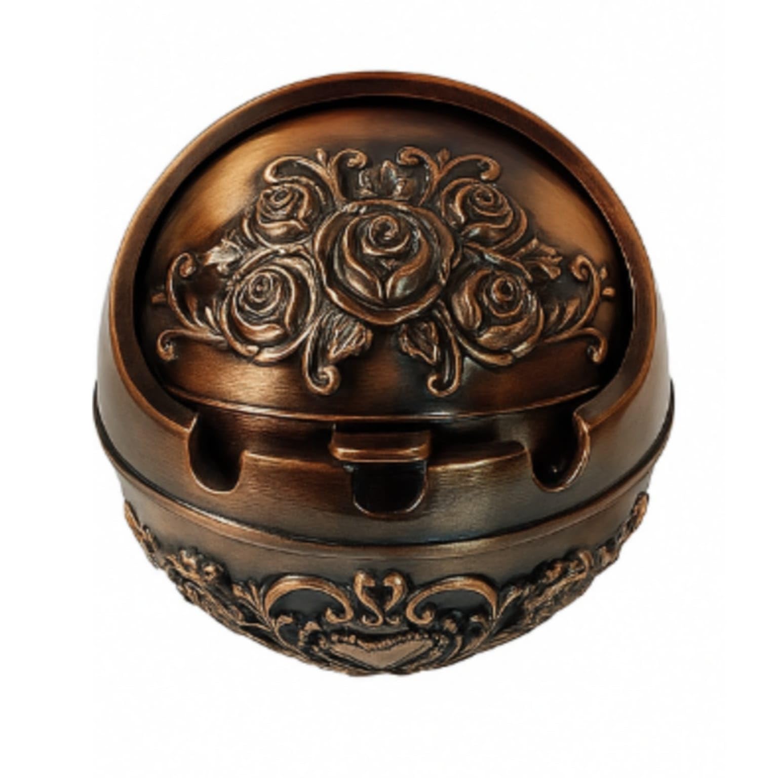 Vintage Rose Ashtray with Lid, Bronze Metal Design, Multiple Slots, No-Spill, Royal Decor-image-15