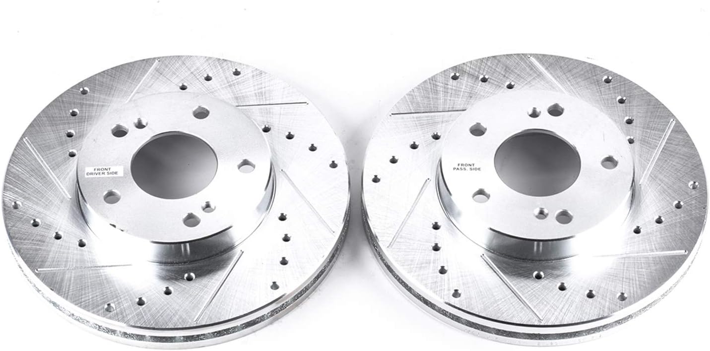 PowerStop Evolution Front Brake Rotors For INFINITI J30 1993-97 | INFINITI Q45 1990-96 - Drilled and Slotted Performance Disc Rotors Upgrade, JBR550XPR