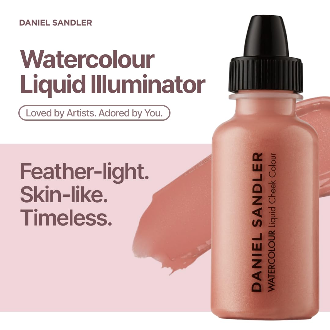 Daniel Sandler WATERCOLOUR LIQUID ILLUMINATOR 'ROSE GLOW' 15ml – Liquid Shimmer Makeup, Highlighter – Oil-Free, Lightweight, Buildable & Long-Lasting for Cheeks, Lips