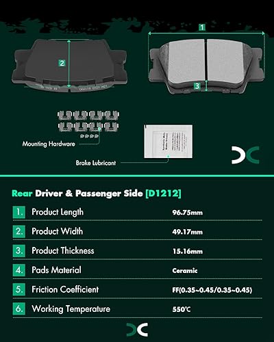 Miniatura 4 de SCITOO D1211 D1212 Juego de pastillas de freno de cerámica delanteras y traseras de repuesto para Pontiac Vibe 2009-2010, para Toyota Matrix