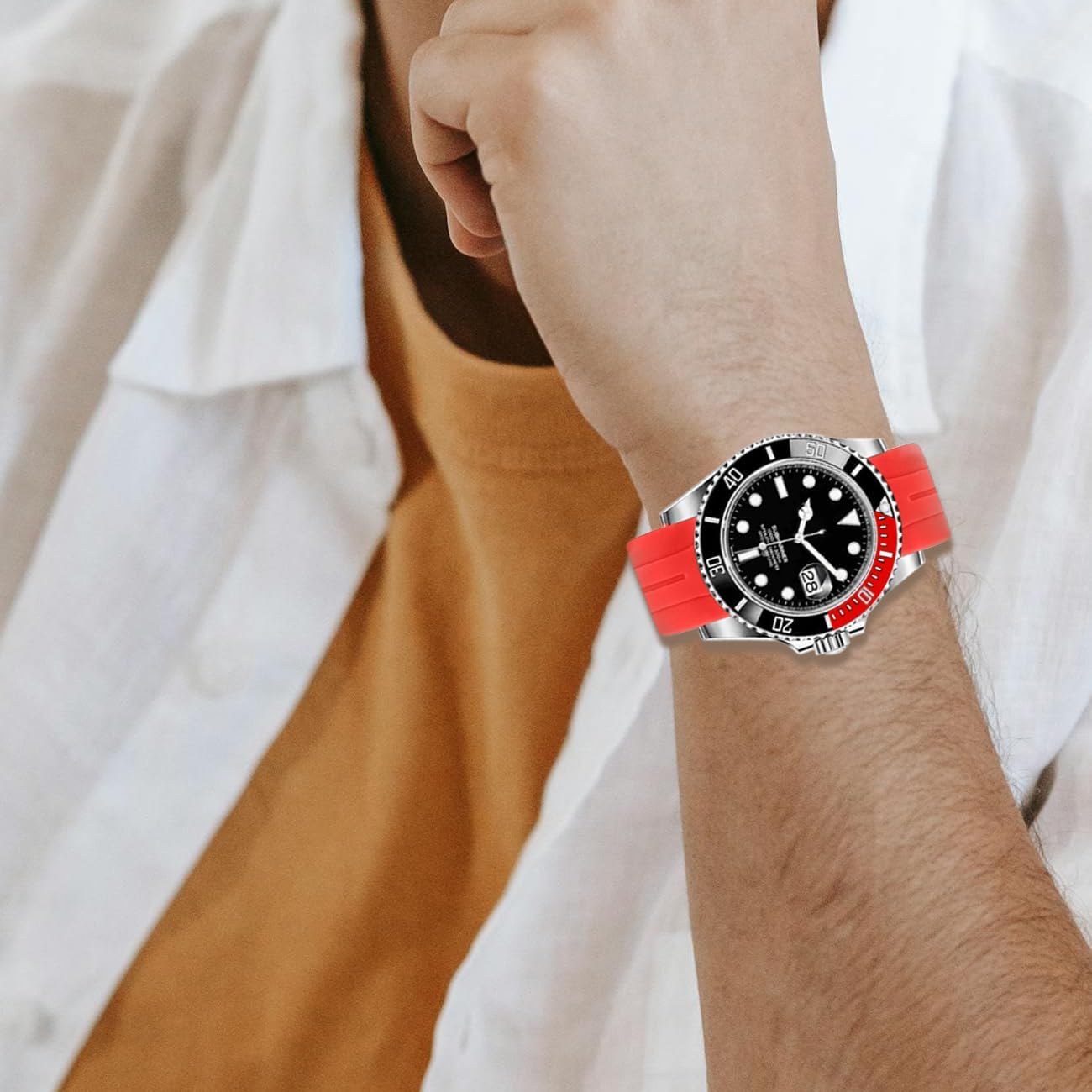 Juntan 18mm 20mm 21mm 22mm Curved End Rubber Watch Band, Tapered Silicone Curved Replacement Watch Strap for Men Women with Classic Diving Buckle - Image 7