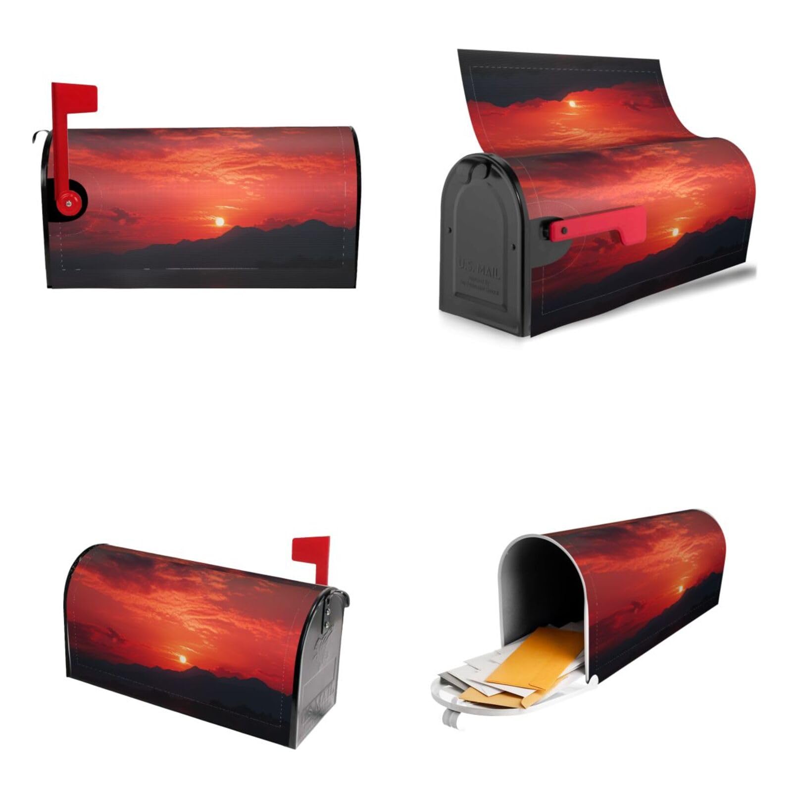 Fiery red Sunset Mailbox Covers Magnetic Wraps Post Letter Box Cover Garden Home Decor 25.5x21 in