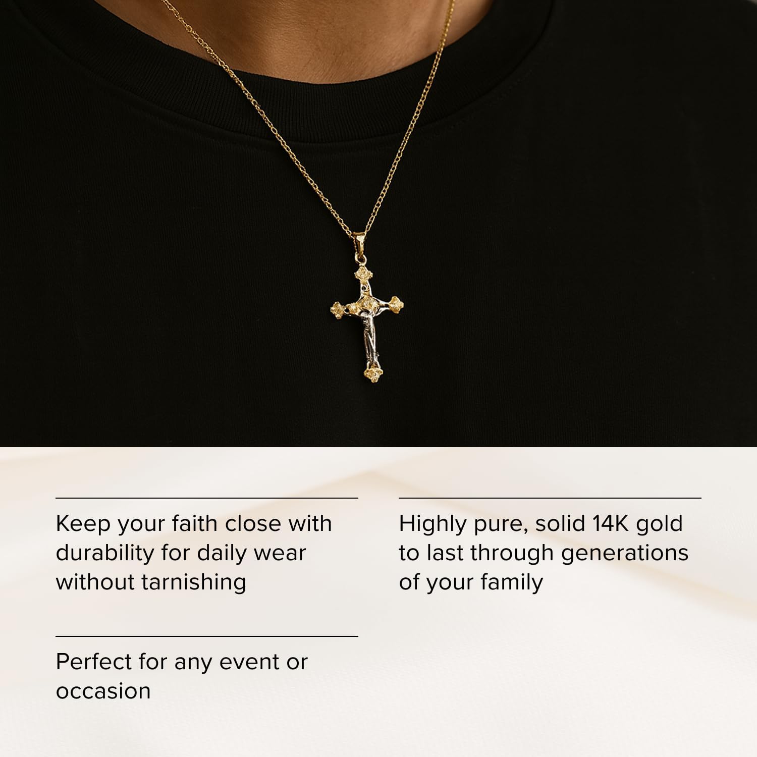 RP 14K Gold Crucifix Necklace for Women & Men, Two Tone White & Yellow Gold, Pendant with 18 inch 14K Chain, Polished-Gold Crucifix Necklace for Men & Women, Includes Premium Jewelry Box, Handcrafted Religious Jewelry in the USA - Image 5