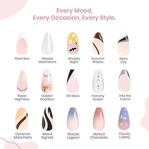 Miniatura 5 de Bettles - Uñas postizas a presión de gel suave de ataúd medianas con pegamento de uñas en 28 piezas, 14 tamaños, se ajustan perfectamente y