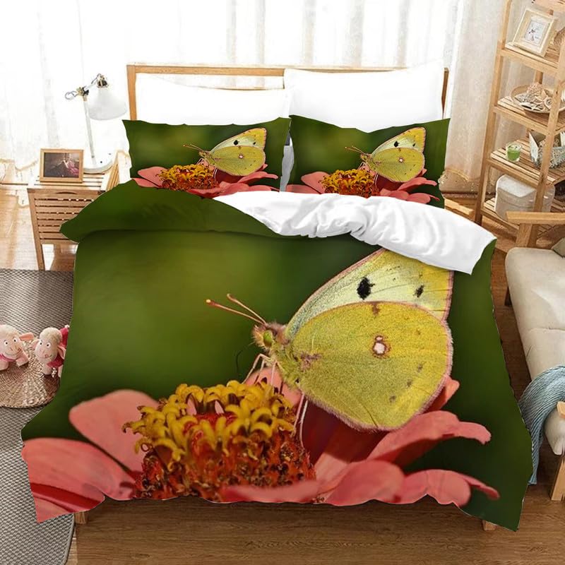 Housse de couette 240 x 260 en microfibre premium vert foncé motif papillon