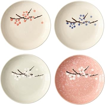 6 inch Ceramic Appetizer plates for Kitchen,Set of 4 Japanese Dinner Plates Serving Dishes for Snack,Dessert,Fruit,Sushi,Side Dishes,Pie,Cake,Salad,Microwave Dishwasher Safe