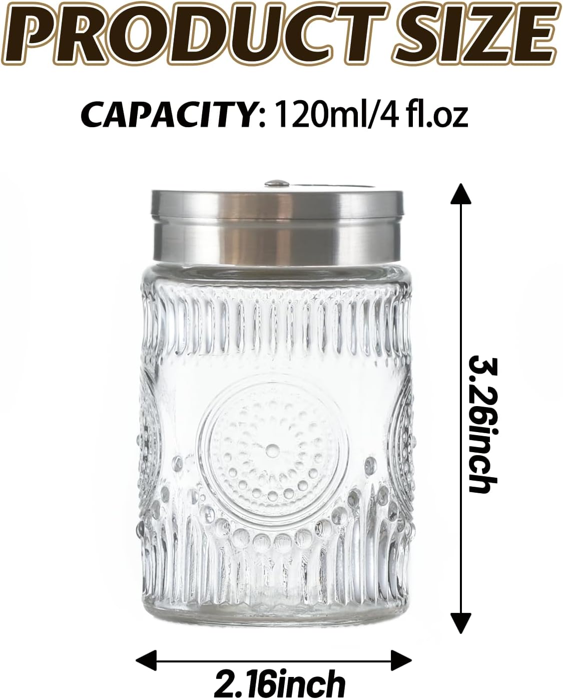 2 Pack Glass Salt and Pepper Shaker with 304 Stainless Steel Adjustable Lid, 120ml Refillable Spice Dispenser for Table, Kitchen(Short-Sunflower)