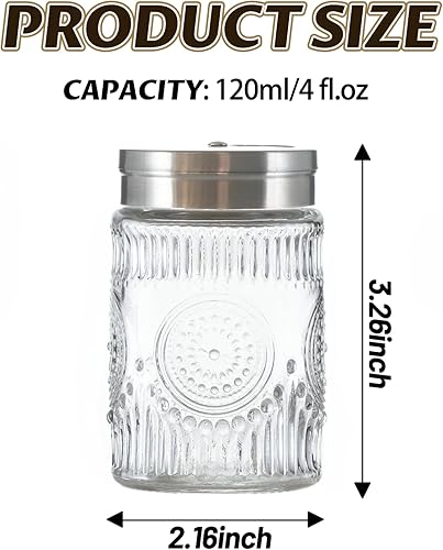 Miniatura 2 de 2 Pack Glass Salt and Pepper Shakers with Adjustable Pour Holes, 120ml Refillable Spice Dispensers for Himalayan, Table, Kitchen(Short-Sunflower)