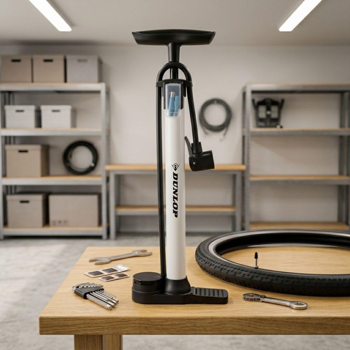 Dunlop Pompe à vélo numérique - Pompe à vélo avec manomètre numérique - pour Valve Schrader Presta Dunlop - 120 PSI 8,3 Bar - avec Adaptateur et Aiguille à Ballon