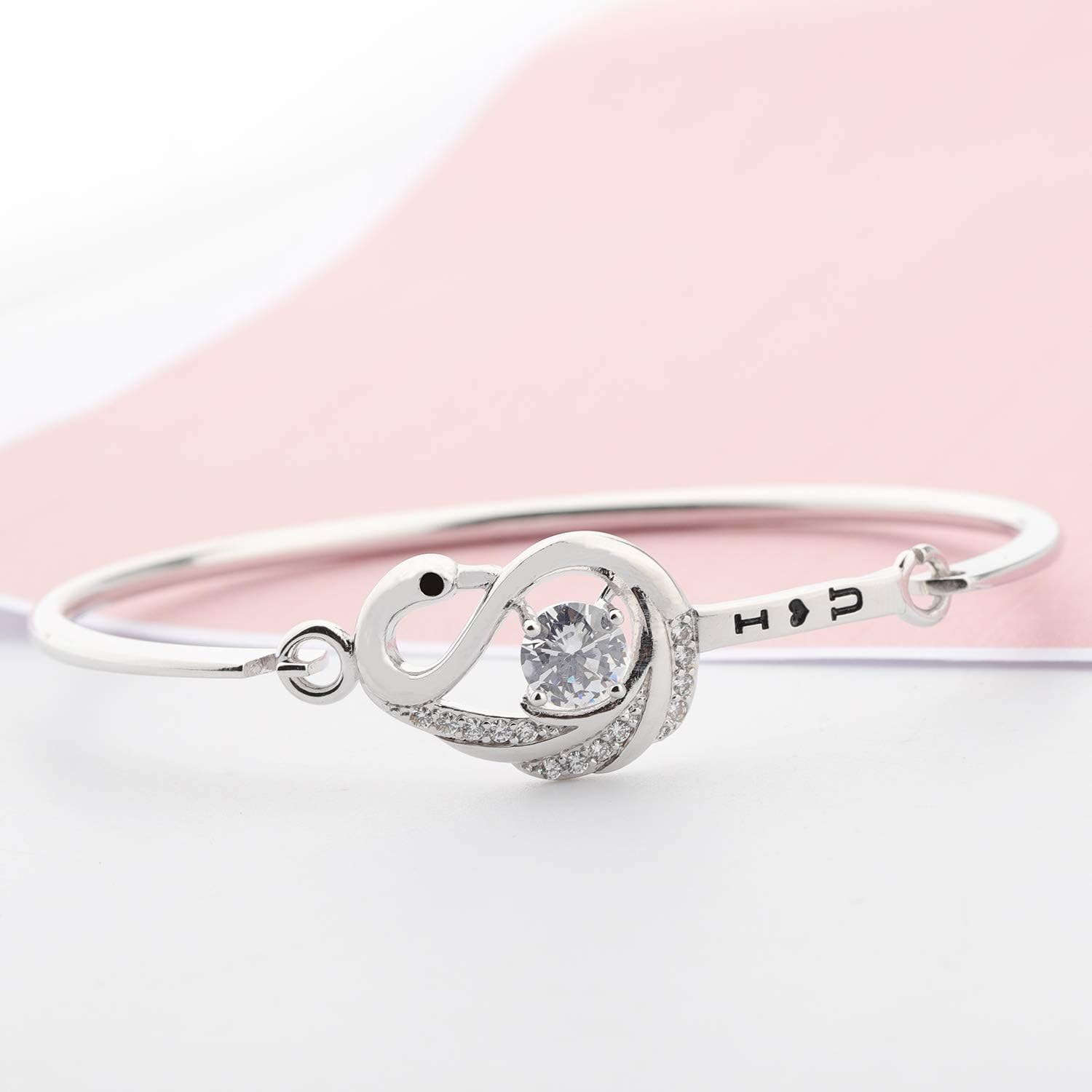 MYOSPARK I Love You Swan Bangle Bracelet with Clear Zircon Bird Jewelry for Swan Lover for Mom Wife - Image 3