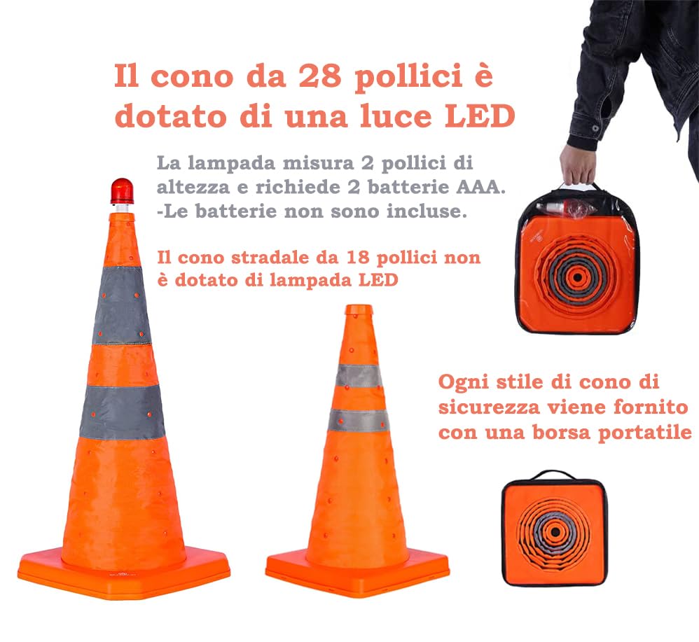 QWORK® 4 pezzi 45 cm coni di sicurezza stradali pieghevoli, cono di sicurezza riflettente, coni di parcheggio stradali pop-up per avviso di emergenza