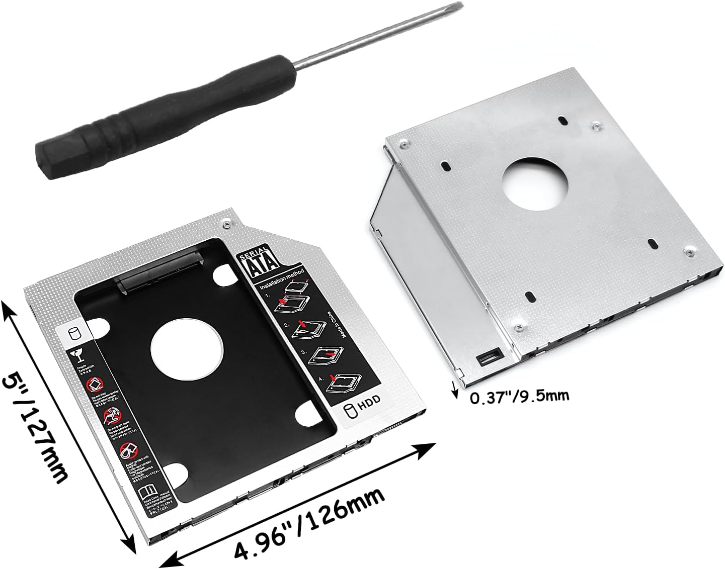 1pc 9.5mm SATA Hard Drive Caddy, 2nd HDD Caddy Hard Drive Caddy Adapter Case, Universal Compatible with 2.5" SATA Hard Drive