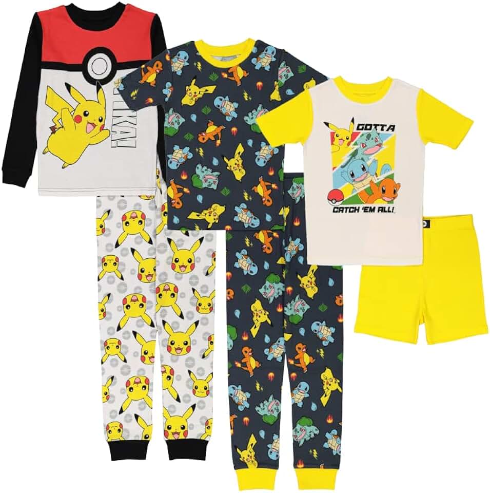 Pokémon Boys' 6-piece 6-piece Snug-fit Cotton Matching Comfortable Pajama Set, Soft &amp; Cute for Kids