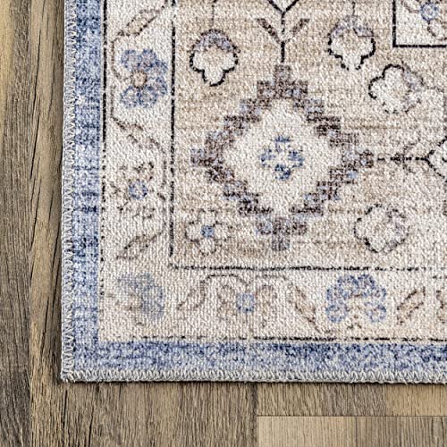 Nuloom Shae Faded Persian Bordered Machine Washable Area Rug, 5' X 8', Blue #TOP3