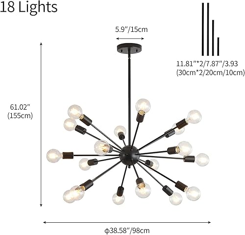Miniatura 5 de Mid-Century Sputnik Candelabros de 18 luces, moderna lámpara de techo semiempotrada, lámparas colgantes industriales retro para cocina, sala de
