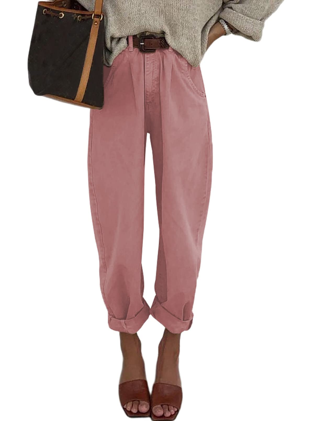 Astylish Womens High Waisted Baggy Jeans Boyfriend Cropped Loose Denim Pants