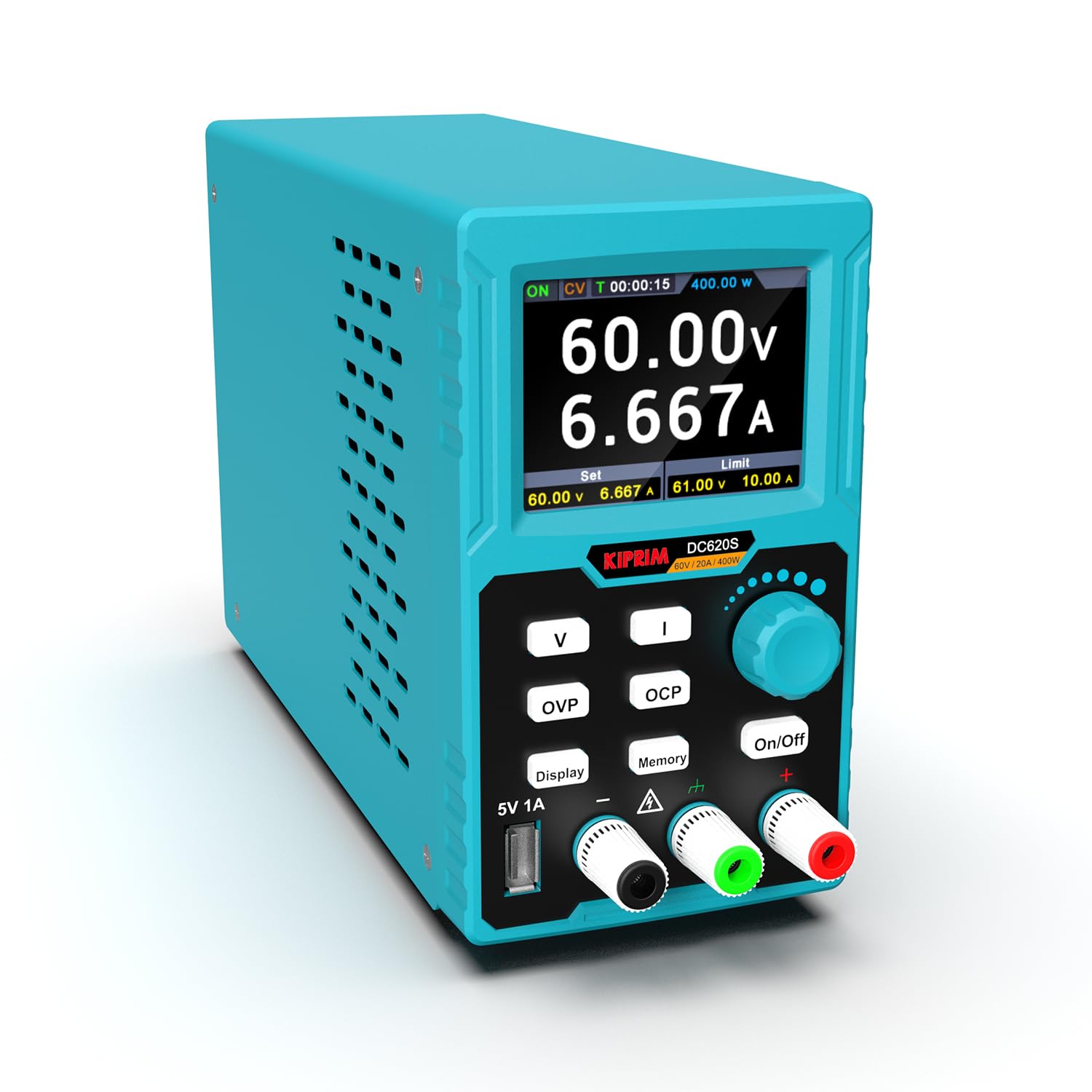 Kiprim Labornetzgerät Programmierbar, 0–60V 0–20A, max. 400W Ausgangsleistung, USB-Schnittstelle, Software auf USB-Stick, für Labor & Werkstatt DC620S