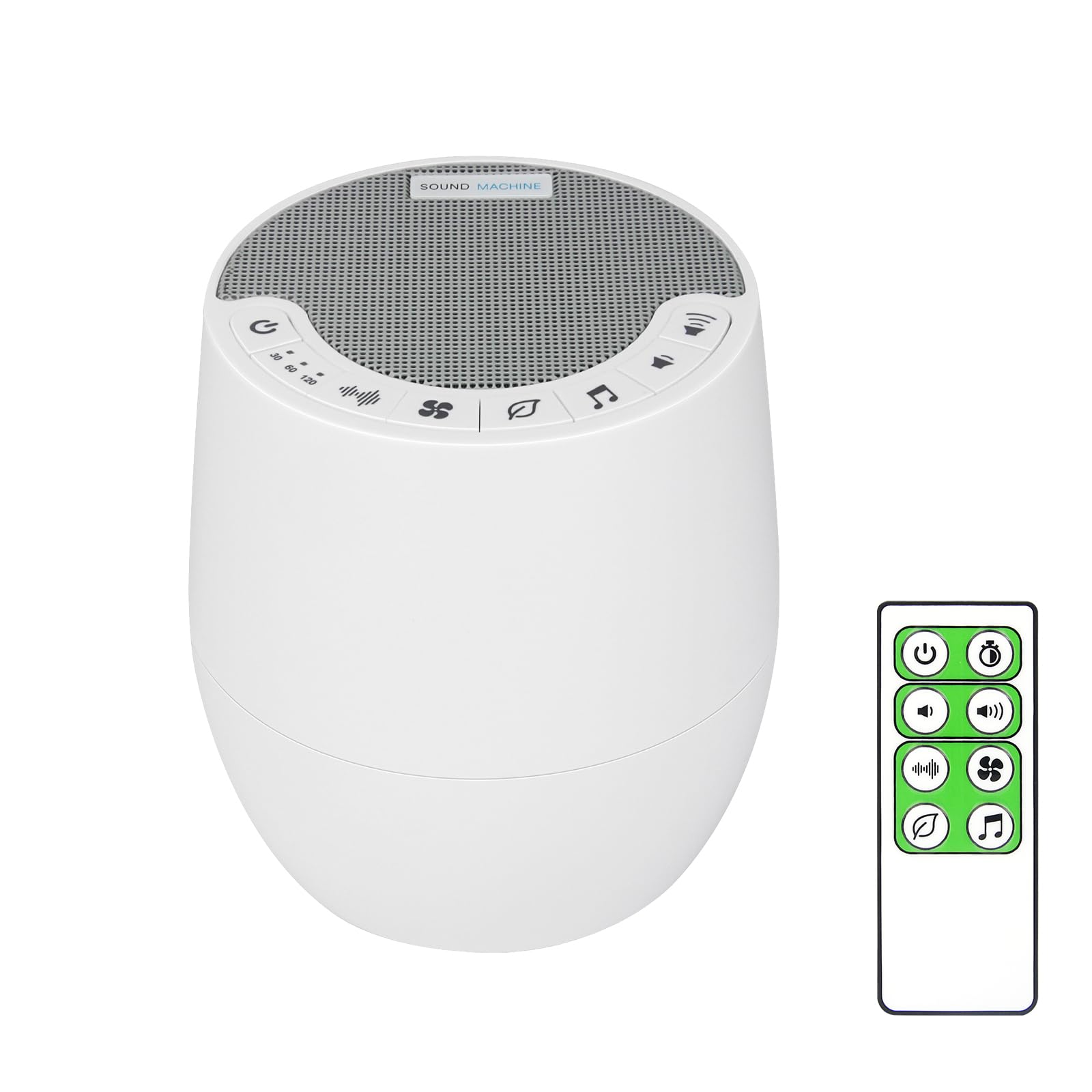 BIGMONAT Máquina De Ruido Blanco con Control Remoto,60 Fuentes de Sonido Calmantes Naturales y de Corriente Alterna (Incluidas),Adecuadas Para Adultos y Bebés Pequeños - Blanco