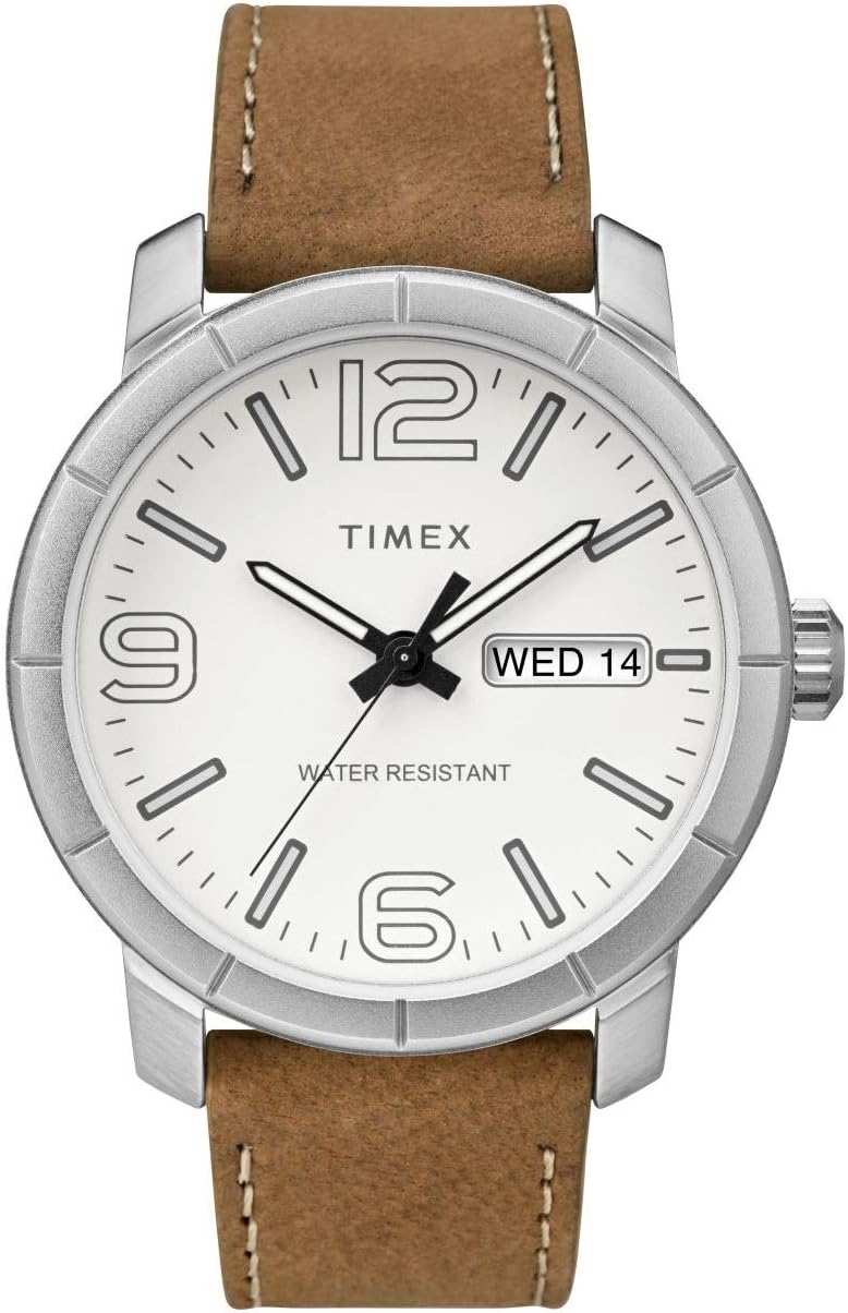 Timex Orologio Uomo Analogico Al Quarzo - Cinturino In Pelle Marrone, Quadrante Nero, Cassa 40mm, TW2P95800