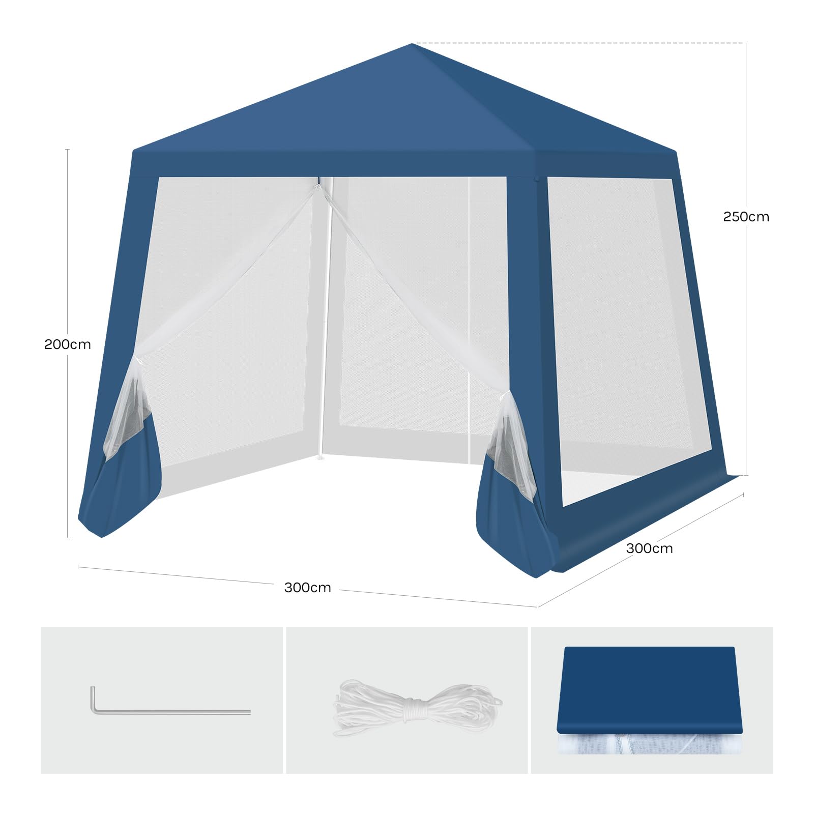 WOLTU Gazebo 3x3 Pieghevole Impermeabile, Pergolato da Giardino, Gazebo da Esterni, con Pareti Laterali a Zanzariera, per Campeggio, Feste, Blu