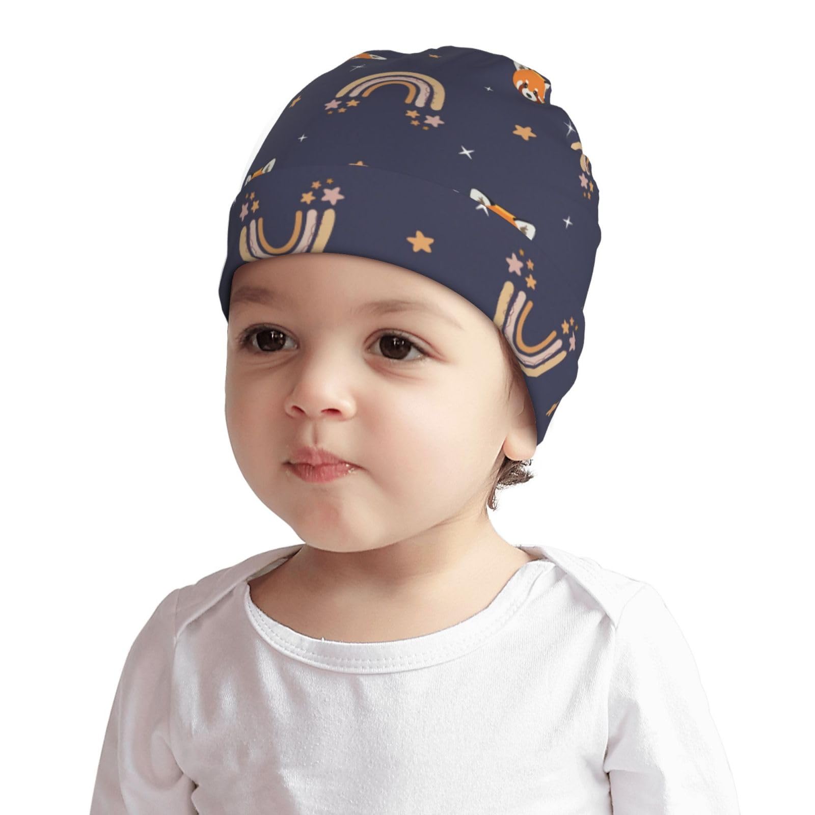 Red Panda Raonbow Pattern Kids Beanie Hats Warm Knit Beanie Cap Skull Caps Gifts Decor for Boys Girls
