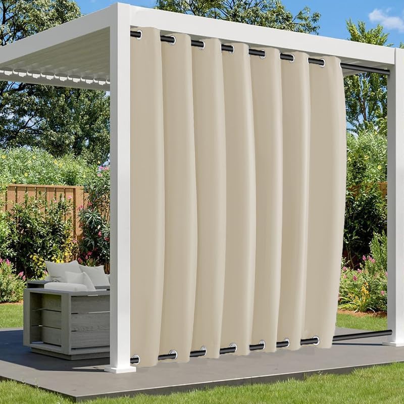 Waterproof Outdoor Curtain for Patio - Top & Bottom Grommet Windproof Curtain Panels, Blackout Curtains for Porch Pergola Cabana Gazebo, 1 Panel, W72 xH72, Biscotti Beige