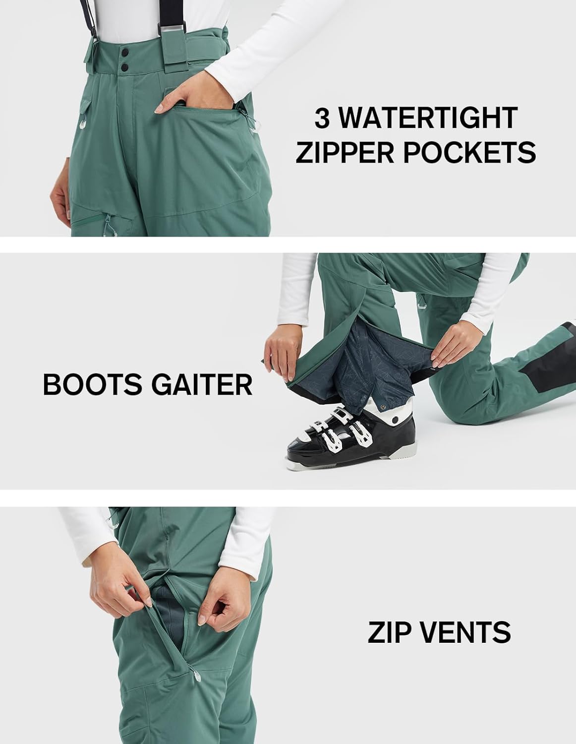 fit space Women's Ski Pants Waterproof 15,000mm Deachable Stretch Suspenders Winter Alpine Snowboarding Pants - Image 5