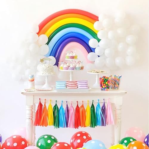 Miniatura 7 de Kit de guirnalda de 260 globos de arcoíris pastel para bricolaje, 24 globos largos coloridos + 80 globos blancos con bomba de globos, alambre de