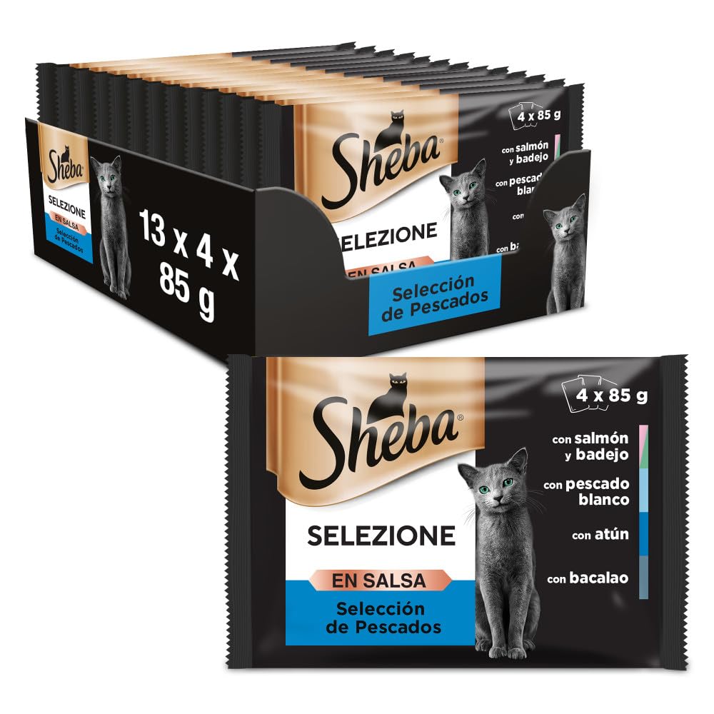 Sheba Selezione Wet Food for Cats Selection Fish in Sauce, Multipack (Pack of 13 x 4 sachets x 85 g)
