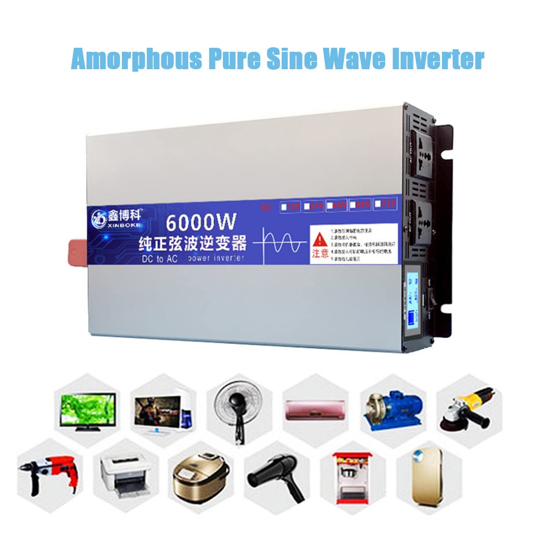 5000w/6000w/7000w Off-grid Czysta Fala Sinusoidalna Falownik 12v/24v/48v/60v/72v Do 230v Konwerter Samochodowy, Dla Rodziny, Kamperów, Sytuacji Awaryjnych,7000W-60Vto220V