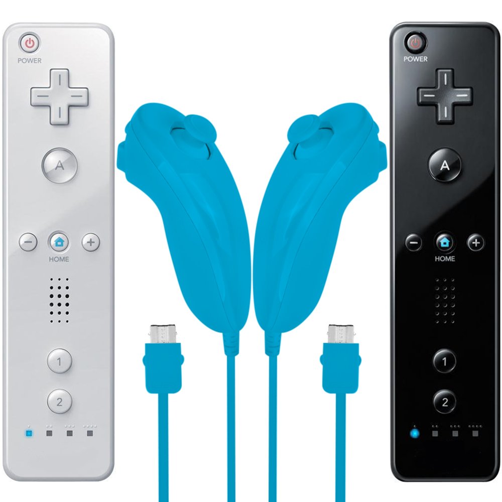 AFUNTA Nunchuck Controlador Gamepad para Nintendo Wii U, 2 Packs Reemplazo Mando para Wii U Videojuego - Azul Claro