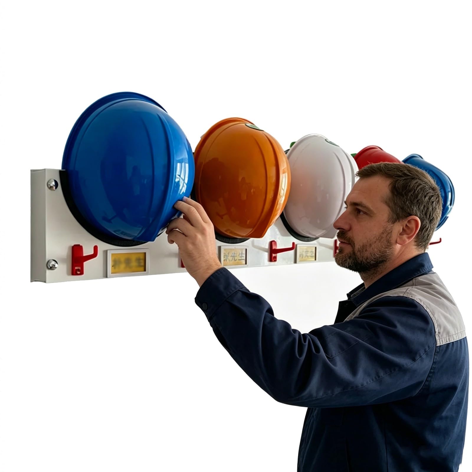 2 4 6 8 10 Pack Wall Mounted Hard Hat Rack Hanger, Multi-Layer Safety Helmet Placement Stand With Rubber Strip for Workshop Garage Office Factory, Hat Storage Rack(4pack)